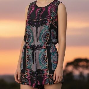 Artsy Art Deco Whimsigoth  Grunge Boho  Drop Waist Silk Mini Dress Black SZ 8